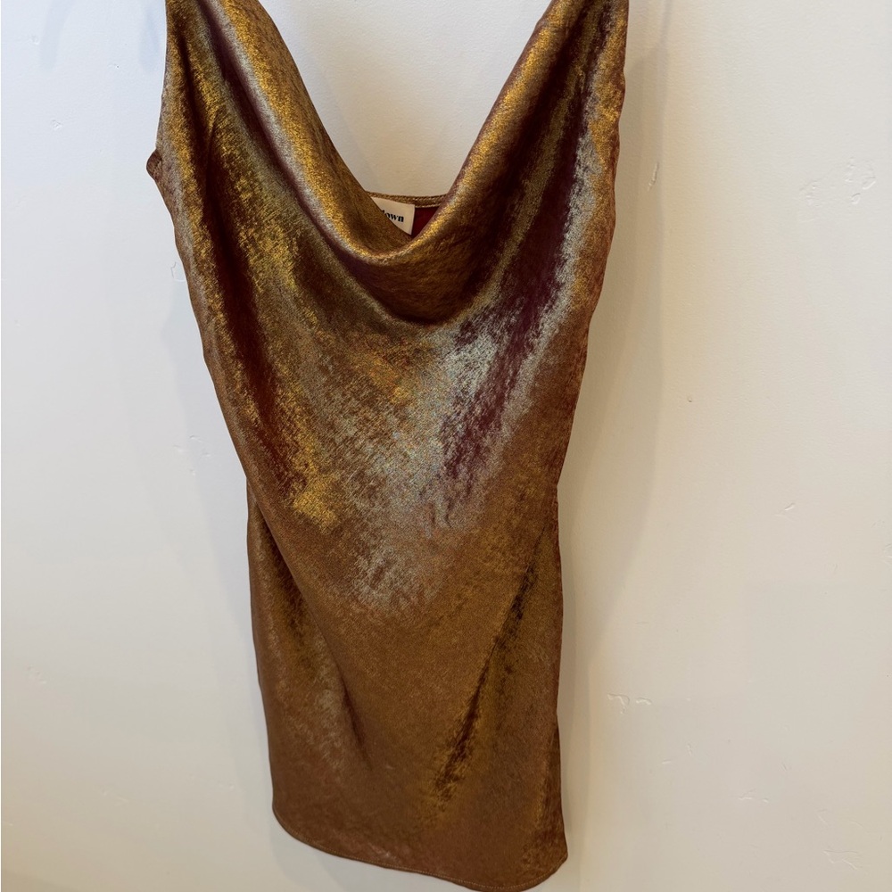 superdown Metallic Mocha Cowl Mini Dress